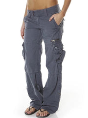 Solid Color Multi Pockets Casual Trousers