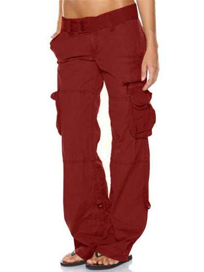 Solid Color Multi Pockets Casual Trousers