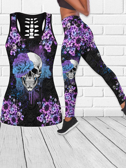 Tanktop und Leggings mit Totenkopf und Blume 