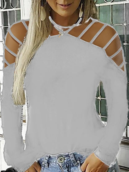 Hollowed-out Long-sleeved Plus Size Sexy T-shirt