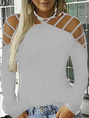 Hollowed-out Long-sleeved Plus Size Sexy T-shirt