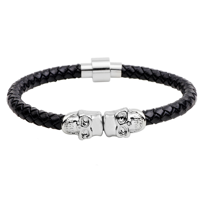 Double Skulls Buckle Braided Bracelet