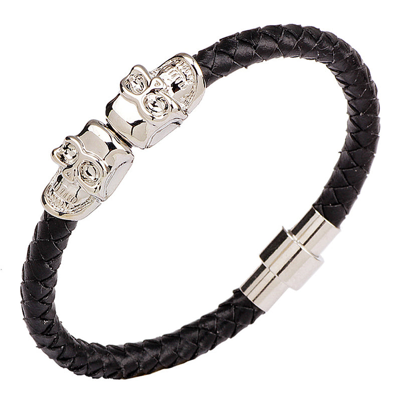 Double Skulls Buckle Braided Bracelet