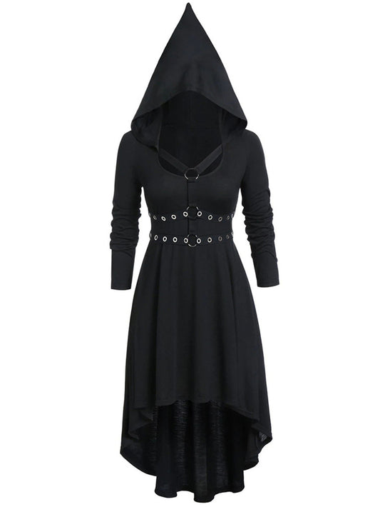 Robe irrégulière à capuche et bretelles punk 