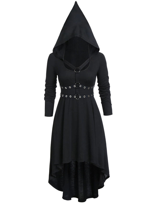 Punk Straps Hooded Irregular Dress