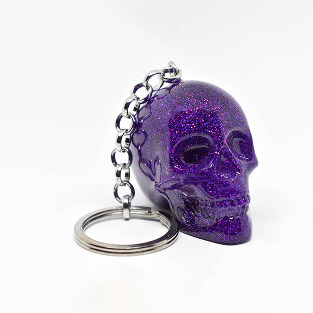 Purple Holo Glitter Skull Keychain