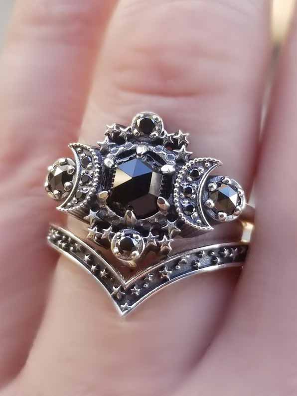Gothic Universe Moon Engagement Ring Set