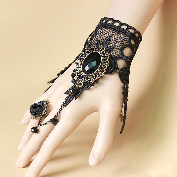 Retro Gothic Rose Ring Lace Bracelet