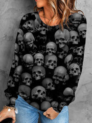 Punk All-Over Skull Print Hoodies & Sweatshirts