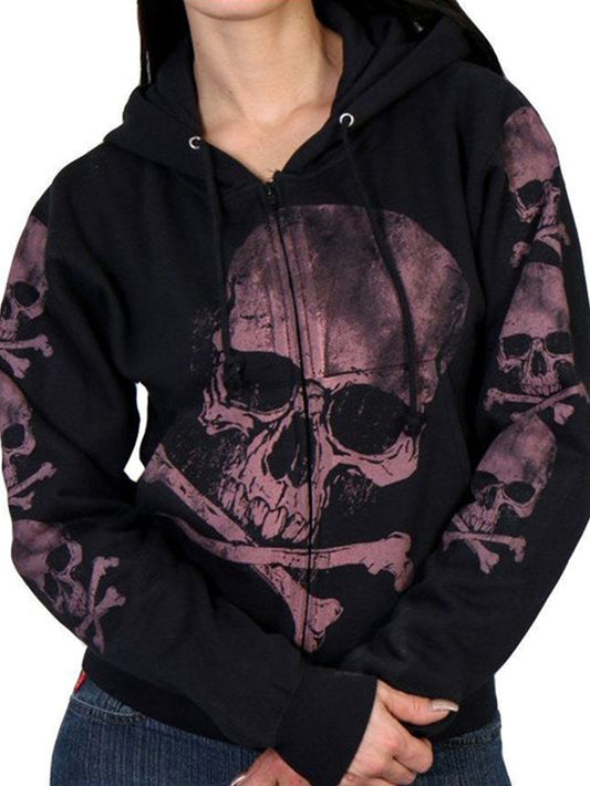 Damen Kapuzenpullover mit Punk-Totenkopf-Print 