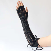 Lace Up Fingerless Long Gloves