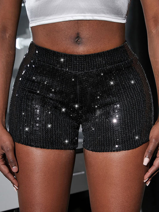 Short décontracté taille haute à paillettes pour femmes 