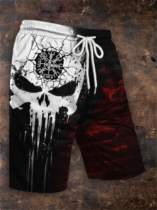 Herren Shorts mit gebrochenem Totenkopf und blutigem Used-Look im Wikinger-Stil von Vegvisir