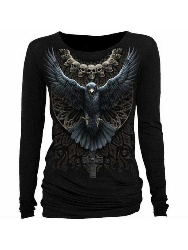 O-neck Long-sleeved Punk Print Retro Women's T-shirt