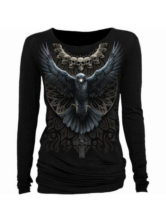 O-neck Long-sleeved Punk Print Retro Women's T-shirt