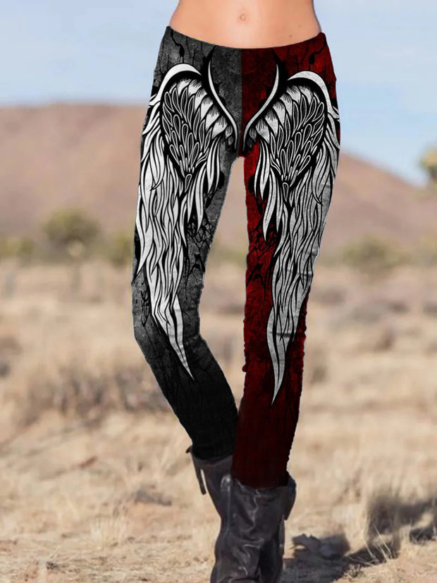 Contrast Metallic Wings Print Leggings
