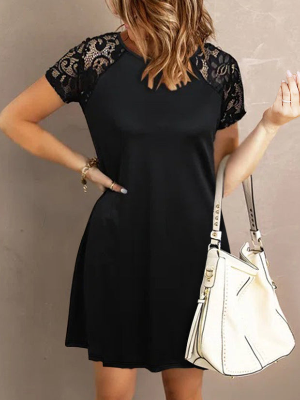 Lace Patchwork Solid Color Casual Dress