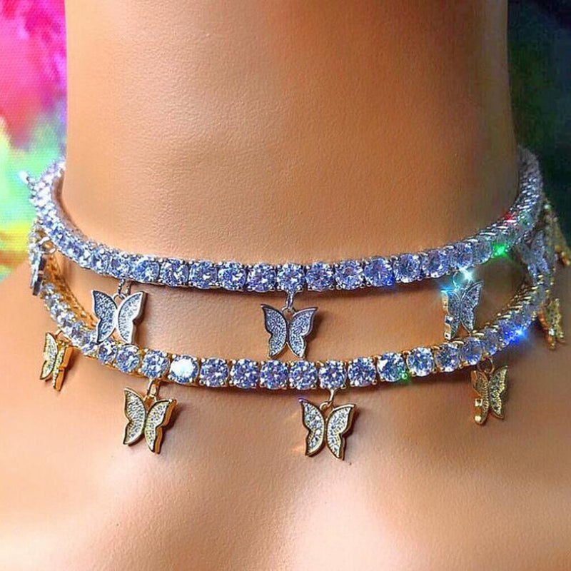 Fantasy Butterfly Rhinestone Choker Necklace