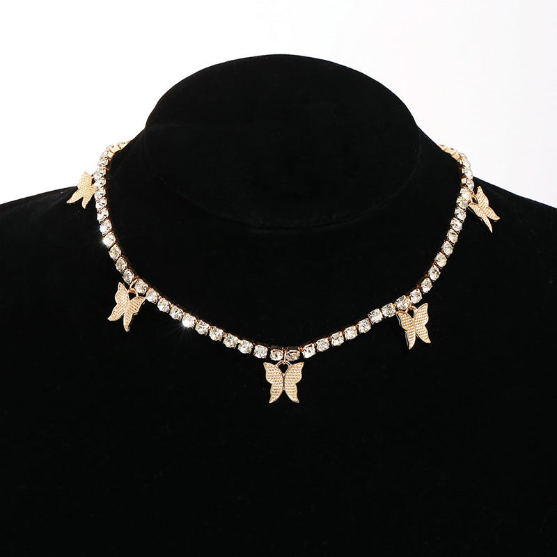 Collier ras du cou fantaisie papillon strass 