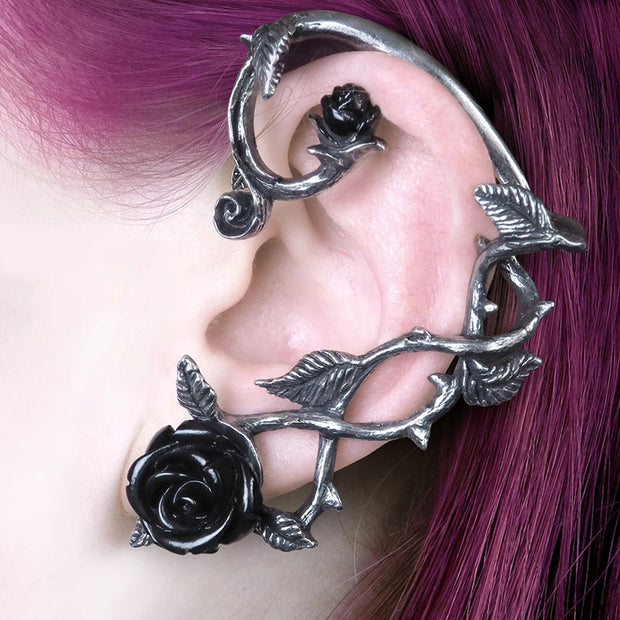 Ohrhaken im Gothic-Stil mit dunklen Rosen 