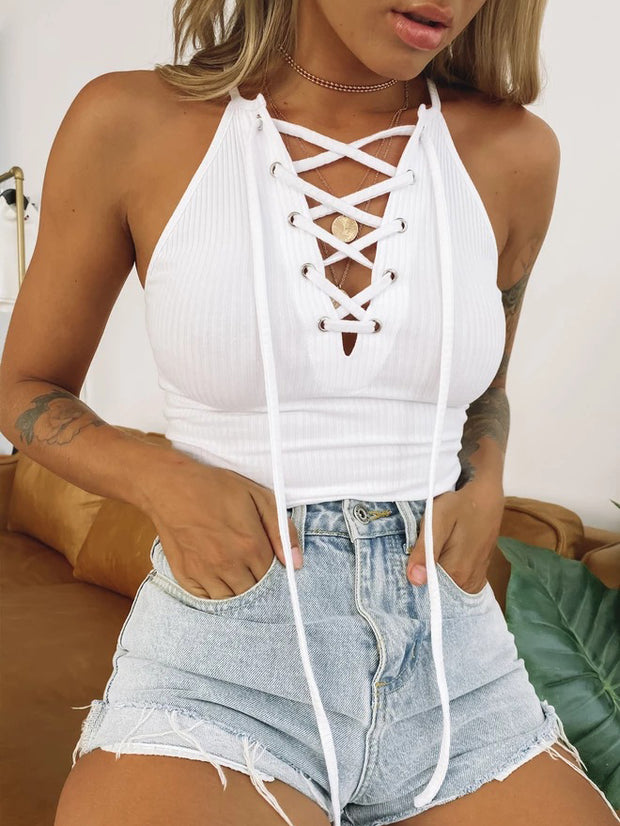 Women's Lace-up Sexy Slim V-neck Small Sling