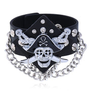 Bracelet en cuir pirate crâne punk 
