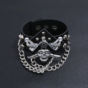 Bracelet en cuir pirate crâne punk 