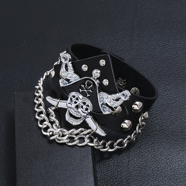 Punk Skull Pirate Leather Bracelet