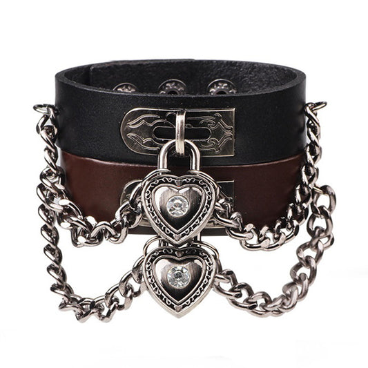 Bracelet unisexe en PU avec chaînes de style punk 