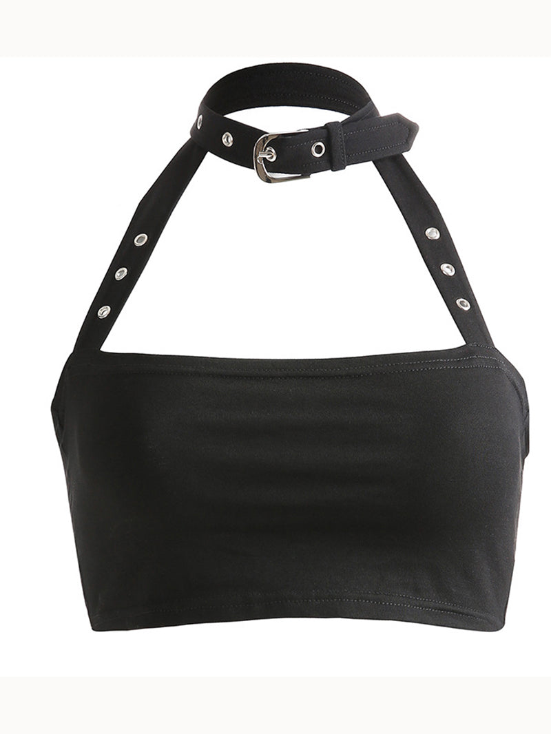 Sexy Neckholder-Unterhemd mit Schnallen-Choker 