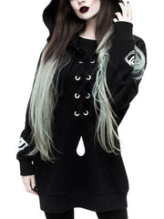 Dark Punk Front Lace-Up Hoodie