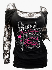 Boss Bitch Quotes Print Sexy Flat Lace Long Sleeve Top