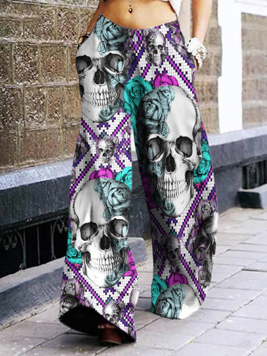 Lockere Hose mit Cyberpunk-Totenkopf-Print 