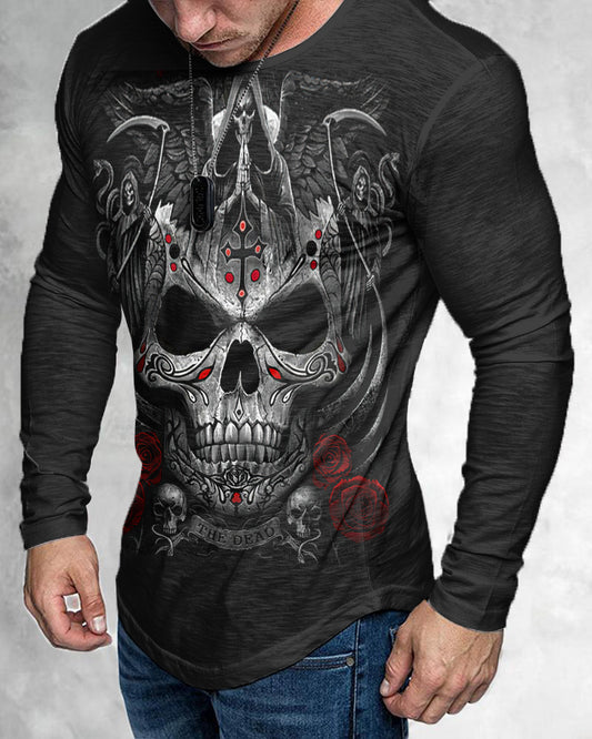 Herren T-Shirt mit Rundhalsausschnitt und Street-Totenkopf-Print 