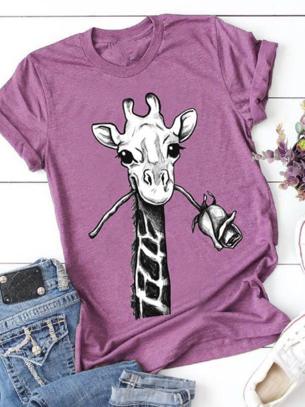 Casual Print Round Neck Short Sleeve T-shirt