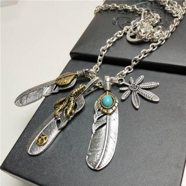 Vintage Feather Turquoise Pendant Necklace