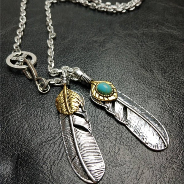 Vintage Feather Turquoise Pendant Necklace