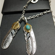 Collier pendentif turquoise plume vintage 