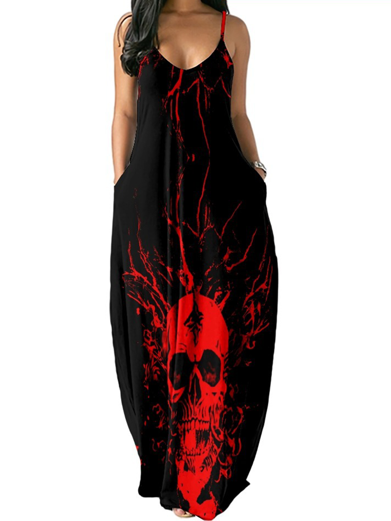 Sexy Suspender Skull Print Dress