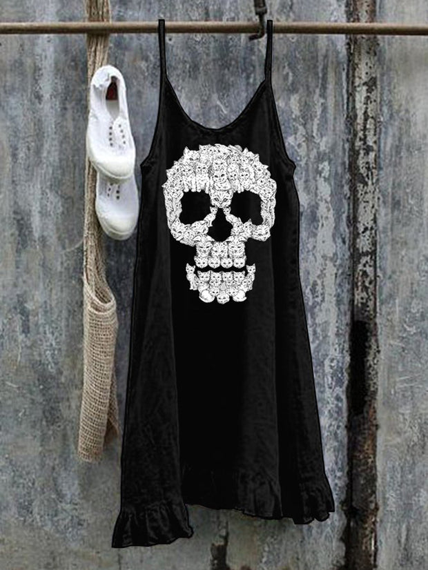 Punk Skull Printed Casual Slip Dress