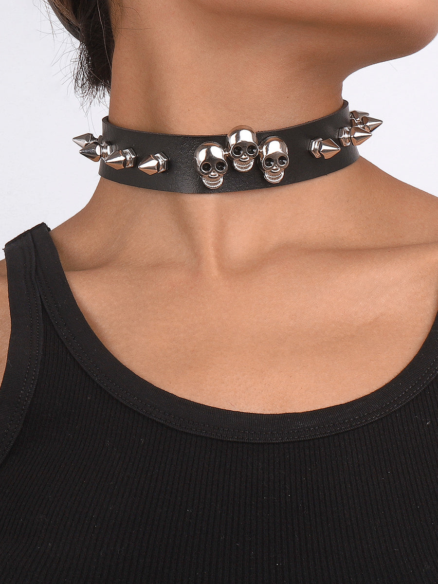 Gothic Skull Leather Collar