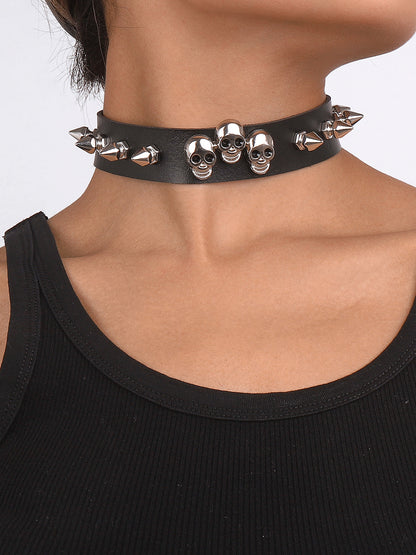 Gothic Skull Leather Collar