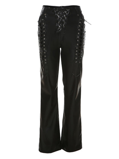 Hollowed Lace Up Leather Trousers