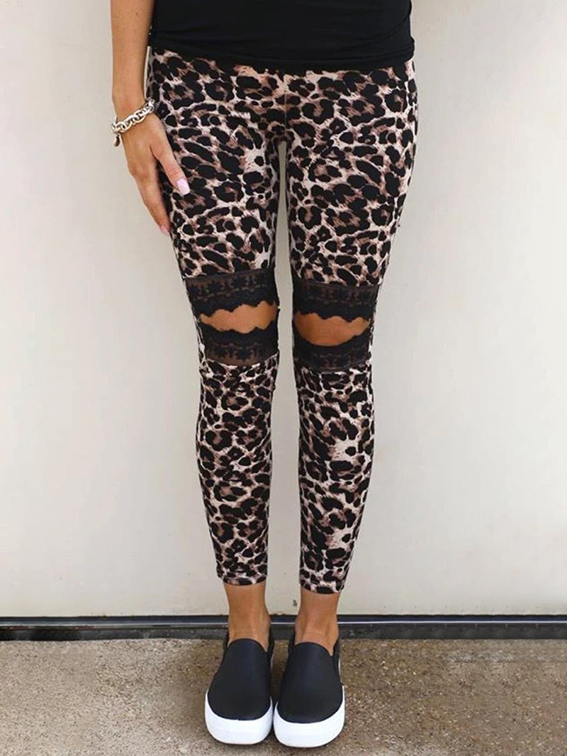 Sexy Leopard Lace Ripped Leggings