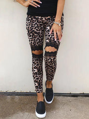 Sexy Leopard Lace Ripped Leggings
