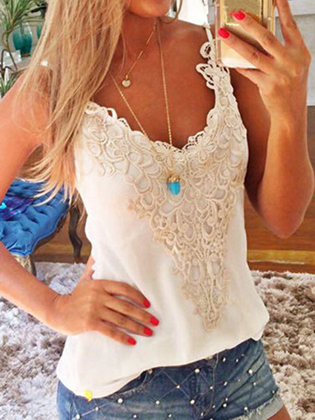 Laced Solid Color V-Neck Tank Top