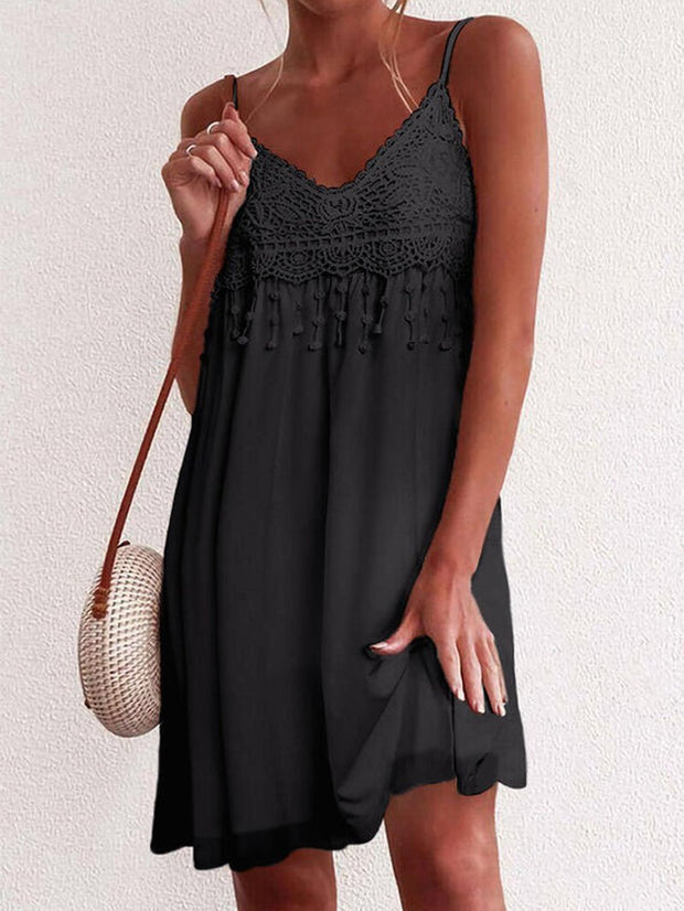 Women's Solid Color Lace Halter Sleeveless Dress