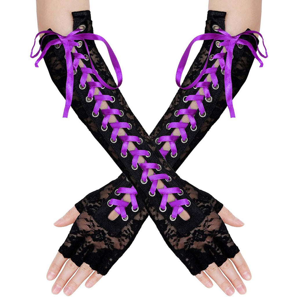 Lace Up Fingerless Long Gloves