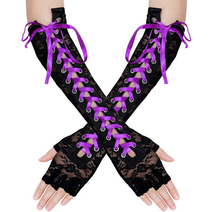 Lace Up Fingerless Long Gloves