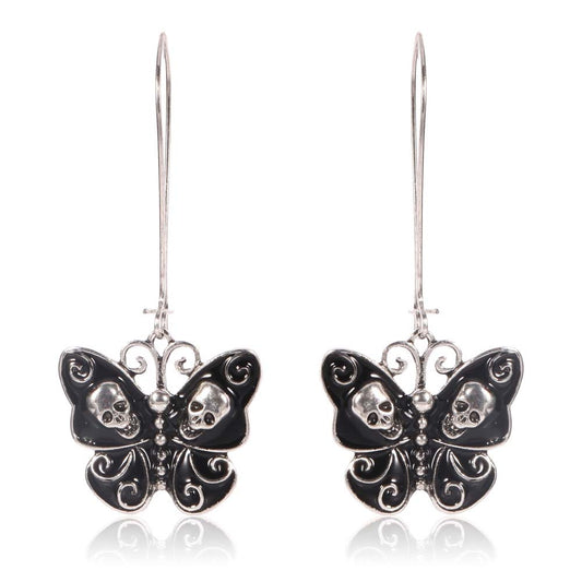 Boucles d'oreilles papillon crâne rétro gothique 